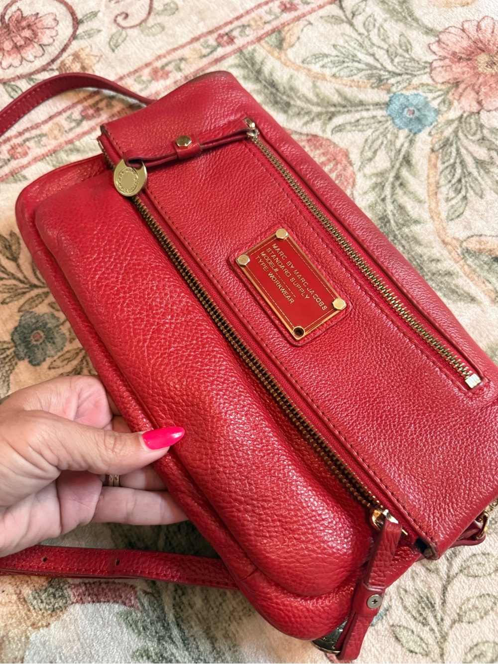 Marc by Marc Jacobs Red Leather Pebbled Crossbody with Gold Hardware - Picture 15 of 15